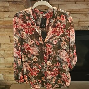 KUT FROM THE KLOTH - BUTTON DOWN LONG SLEEVE SHEER BLOUSE